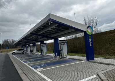 Covered EV charging parking with Bluetop Solar Parking at BP Kruisem