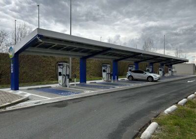 Solar-powered EV charging area with Bluetop Solar Parking at BP Belgium