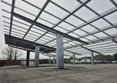 Solar parking canopies at the Bluetop Solar Project in Anglesey, England