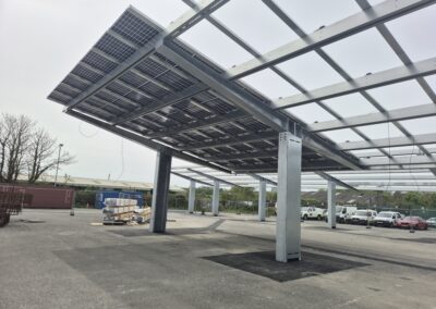 Photovoltaic parking canopy system at the Anglesey Bluetop Solar Project