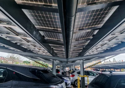 Wharfedale Hospital car park with Bluetop Solar OPTI solar canopies generating clean energy