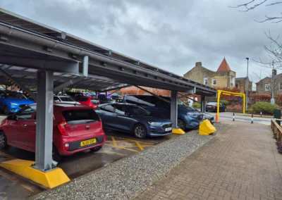 Bluetop Solar OPTI solar canopies providing covered parking at Wharfedale Hospital