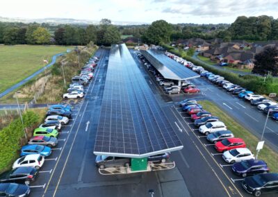 Solar-powered OPTI parking canopies by Bluetop at RJAH Oswestry