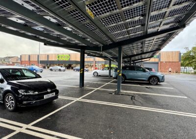 Photovoltaic car park canopies installed at Coop Wildwood