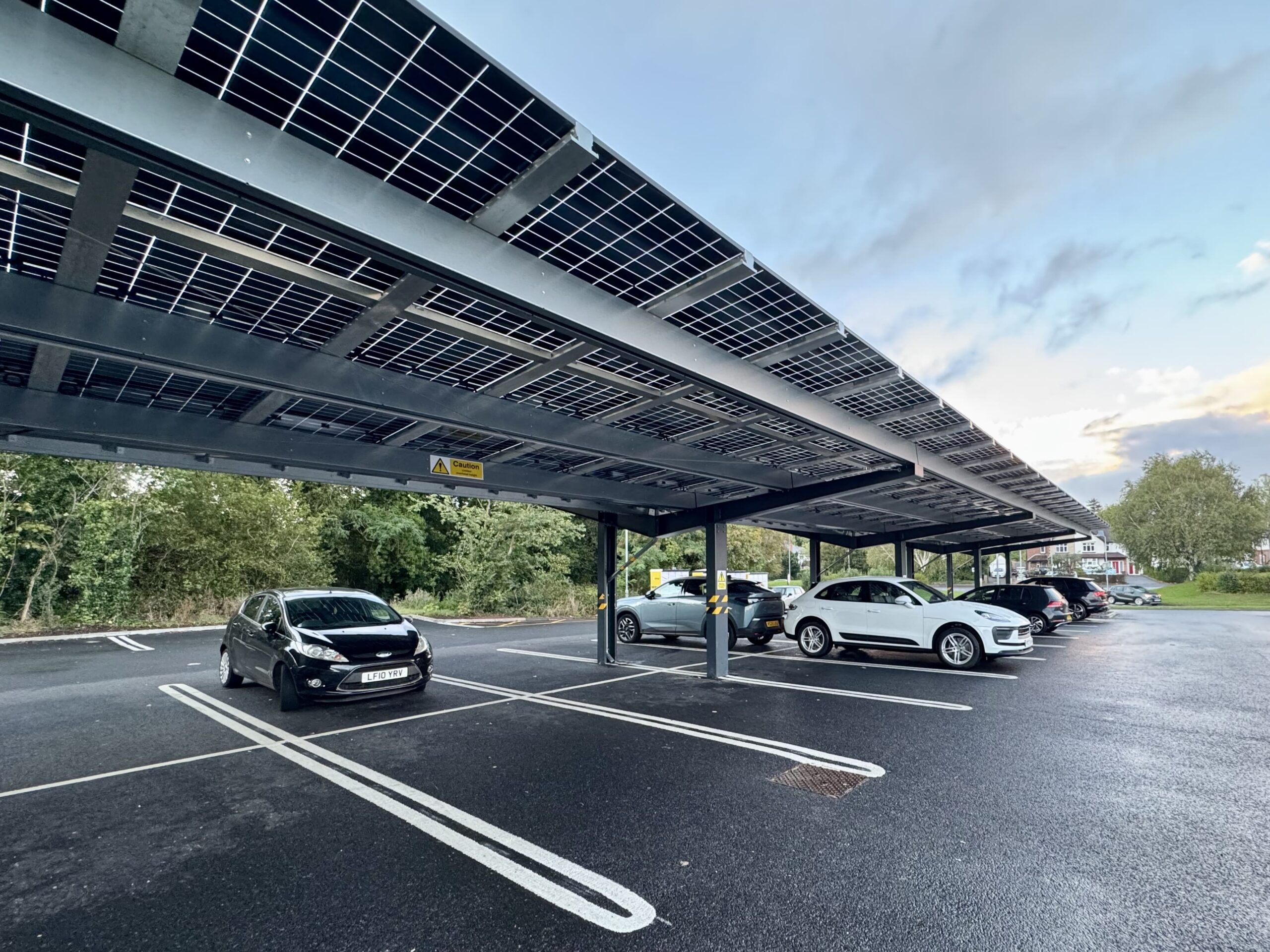 Solar parking canopies at Coop Wildwood site in England