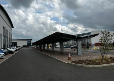 OPTI Bluetop Solar Parking solar canopy installation at Panattoni Park site