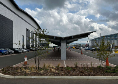 Solar-powered OPTI parking canopies by Bluetop at Panattoni Park, Aylesford