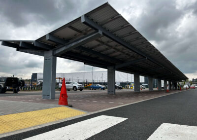 OPTI Bluetop Solar Parking solar canopies at Panattoni Park in Aylesford, England
