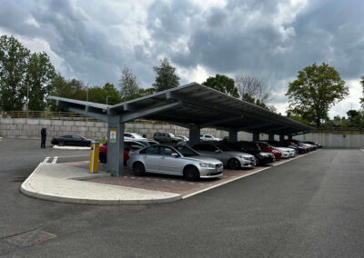OPTI Bluetop Solar Parking solar canopies at Unit 1 in Aylesford, England