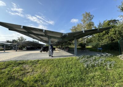 Bion XL parking canopy installation at Baxter site in Halle, Germany