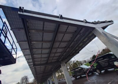 Solar-powered OPTI parking canopies by Bluetop at Chepstow School