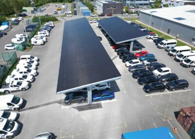 Solar-powered OPTI parking canopies with BlueRoof at Paultons Park Romsey