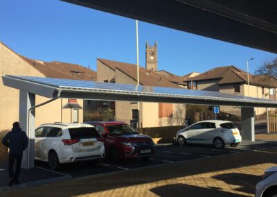 Photovoltaic car park canopies at BP Dundee, UK