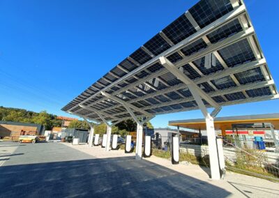 Bluetop Solar Parking BlueRoof solar canopies at Tesla charging site in Pforzheim