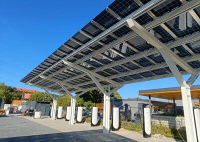 Sustainable solar parking solution by Bluetop Solar Parking with BlueRoof at Tesla Pforzheim